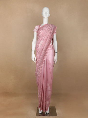 Pink Floral Designed Tissue Organza Saree - Diadem