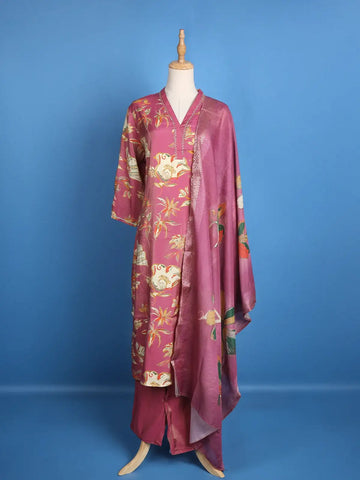 Pink Floral Designed Tissue Silk Salwar Suit - Diadem