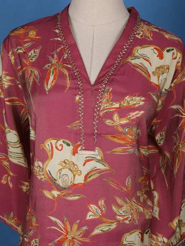 Pink Floral Designed Tissue Silk Salwar Suit - Diadem