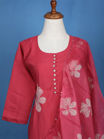 Pink Floral Designed Semi Silk Salwar Suit - Diadem