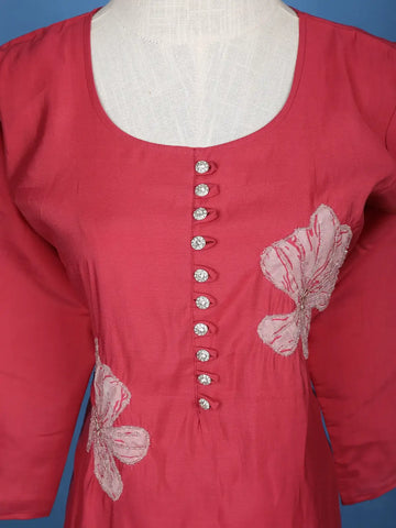 Pink Floral Designed Semi Silk Salwar Suit - Diadem