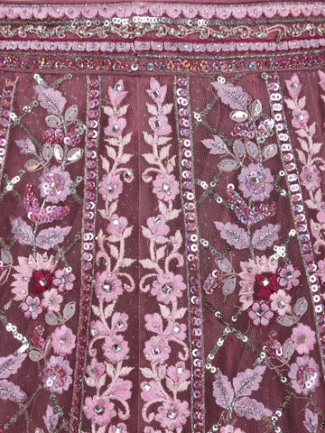Pink Floral Embroidered Net Lehenga for Bridesmaids - Diadem