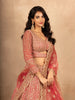 Pink Floral Embroidered Net Lehenga for Bridesmaids - Diadem