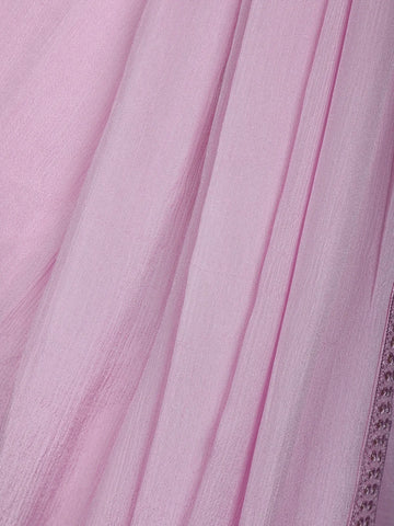 Pink Floral Embroidery Crepe Silk Ready To Wear Saree with Designer Blouse - Diadem