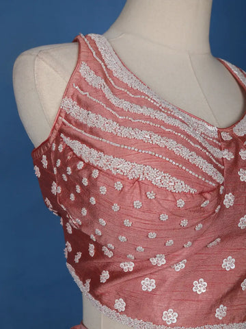 Pink Floral Embroidery Crepe Silk Ready To Wear Saree with Designer Blouse - Diadem