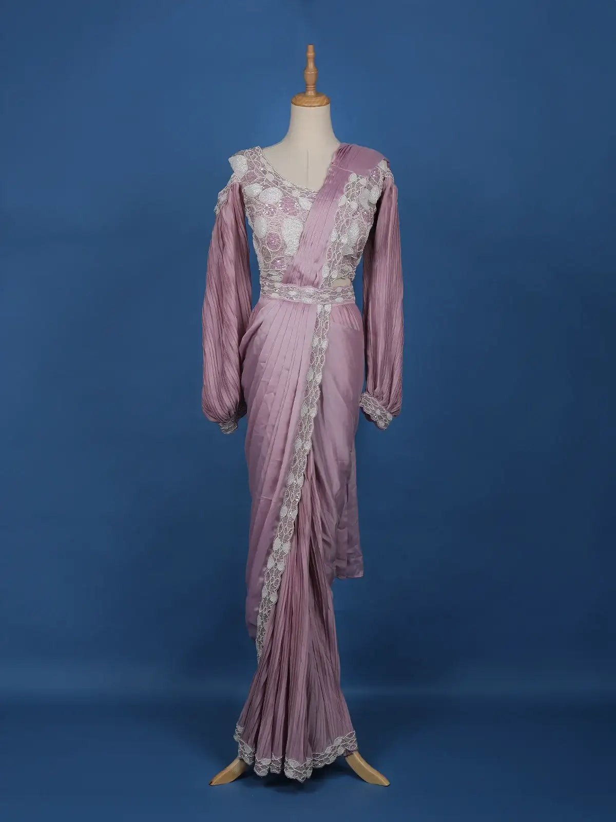 Pink Floral Embroidery Crepe Silk Ready To Wear Saree with Designer Blouse - Diadem