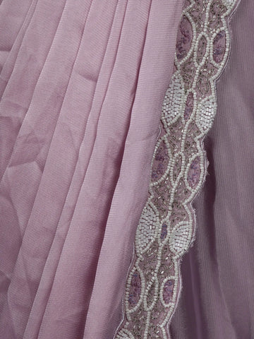 Pink Floral Embroidery Crepe Silk Ready To Wear Saree with Designer Blouse - Diadem