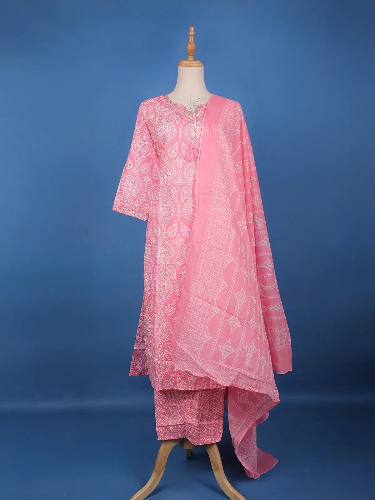Pink Floral Mottif Printed Cotton Salwar Suit - Diadem
