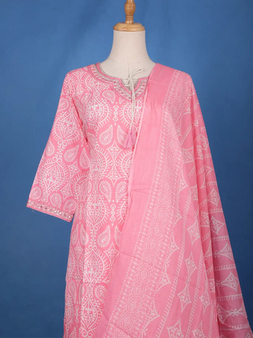 Pink Floral Mottif Printed Cotton Salwar Suit - Diadem