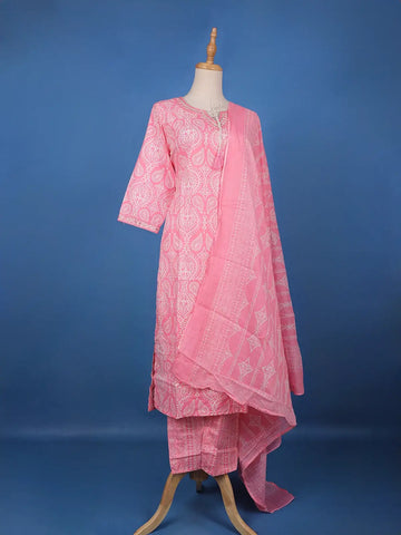 Pink Floral Mottif Printed Cotton Salwar Suit - Diadem