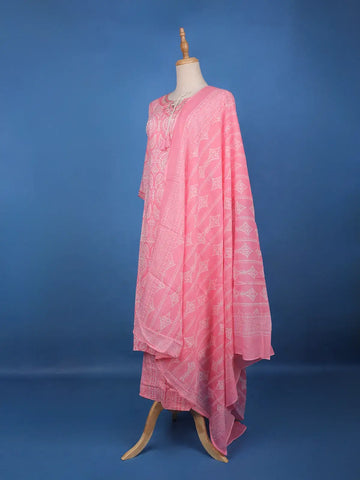 Pink Floral Mottif Printed Cotton Salwar Suit - Diadem