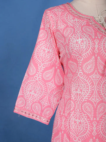 Pink Floral Mottif Printed Cotton Salwar Suit - Diadem