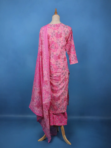 Pink Floral Printed Cotton Salwar Suit - Diadem