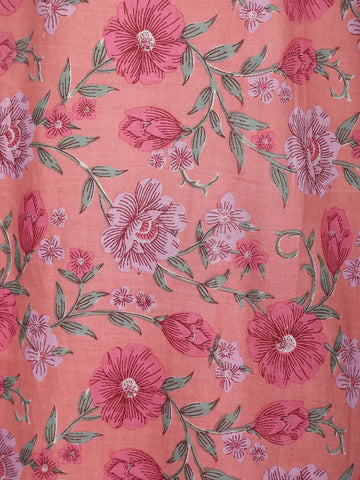 Pink Floral Printed Cotton Salwar Suit with Striped Dupatta - Diadem