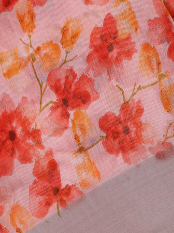 Pink Floral Printed Fancy Cotton Saree - Diadem