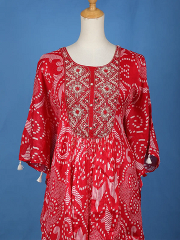 Pink Floral Printed Kaftan-style Crepe Salwar suit - Diadem