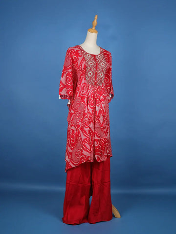 Pink Floral Printed Kaftan-style Crepe Salwar suit - Diadem