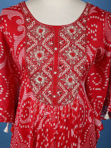 Pink Floral Printed Kaftan-style Crepe Salwar suit - Diadem