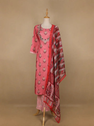 Pink Floral Printed Semi Silk Salwar Suit - Diadem