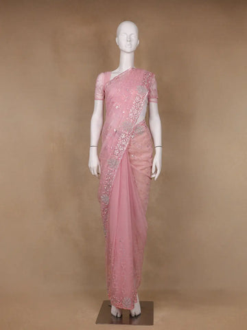 Pink Floral Sequin Embroidered Organza Designer Saree - Diadem