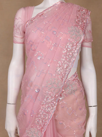 Pink Floral Sequin Embroidered Organza Designer Saree - Diadem