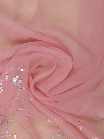 Pink Floral Sequin Embroidered Organza Designer Saree - Diadem