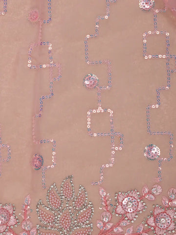 Pink Floral Sequin Embroidered Organza Designer Saree - Diadem