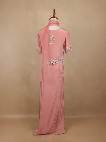 Pink Floral Sequins Embellished Crepe Skirt - Diadem