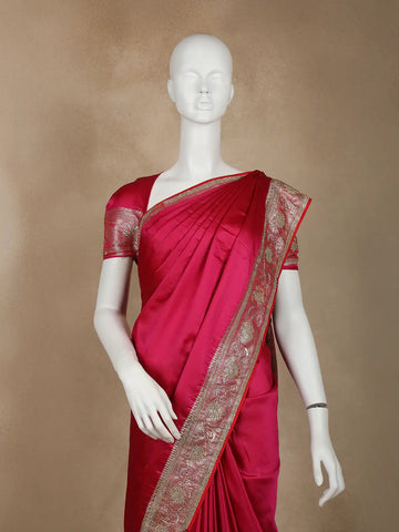 Pink Floral Weave and Stone Work Banarasi Silk Saree - Diadem