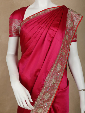 Pink Floral Weave and Stone Work Banarasi Silk Saree - Diadem
