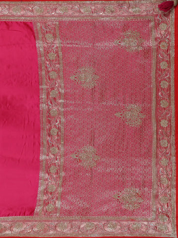 Pink Floral Weave and Stone Work Banarasi Silk Saree - Diadem