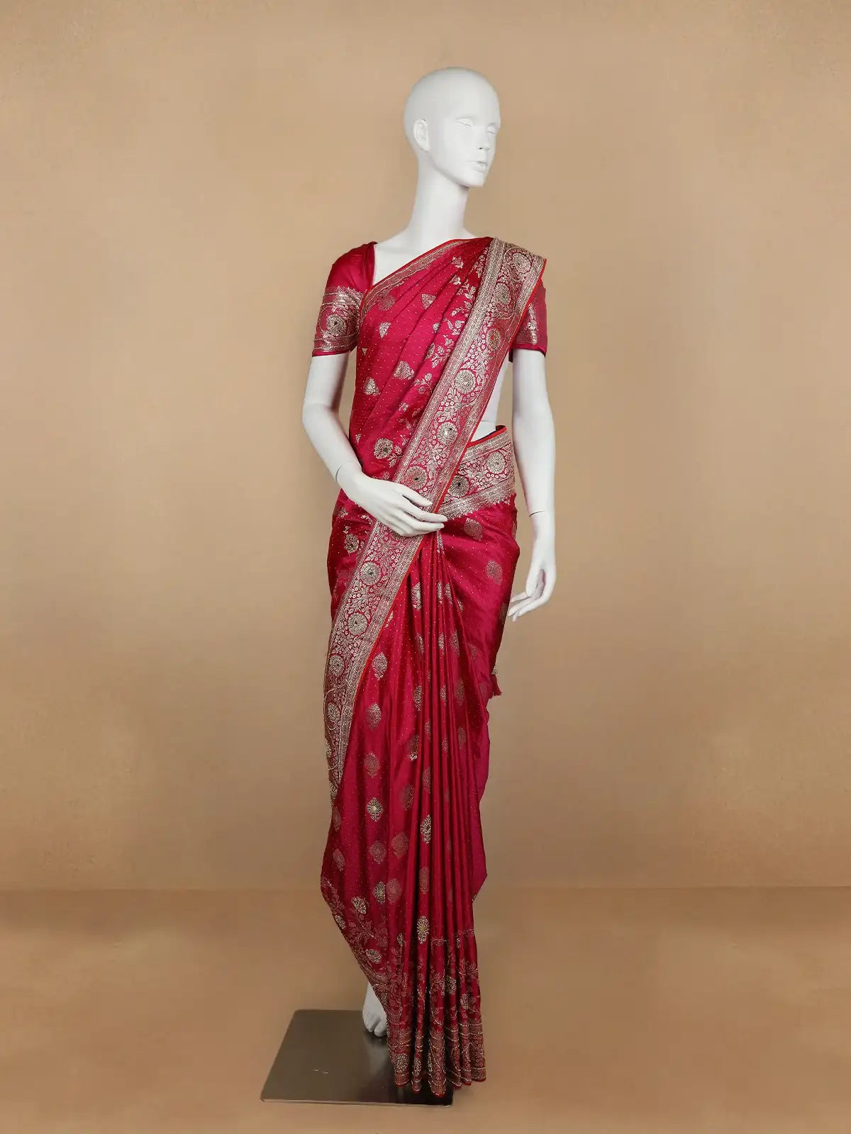 Pink Floral Weave and Stone Work Banarasi Silk Saree - Diadem