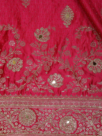 Pink Floral Weave and Stone Work Banarasi Silk Saree - Diadem