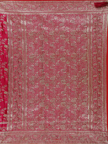Pink Floral Weave and Stone Work Banarasi Silk Saree - Diadem