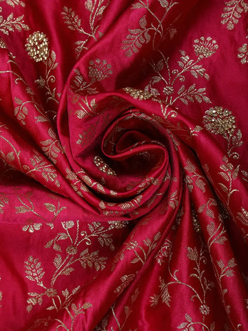 Pink Floral Weave and Stone Work Banarasi Silk Saree - Diadem