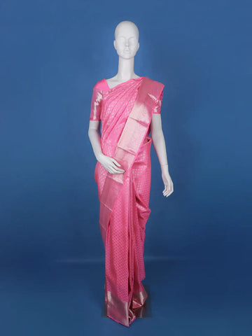 Pink Floral Woven Pure Kanchipuram Silk Saree - Diadem