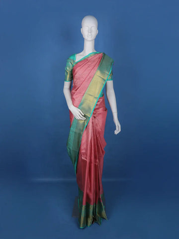 Pink Floral Woven Pure Kanchipuram Silk Saree - Diadem