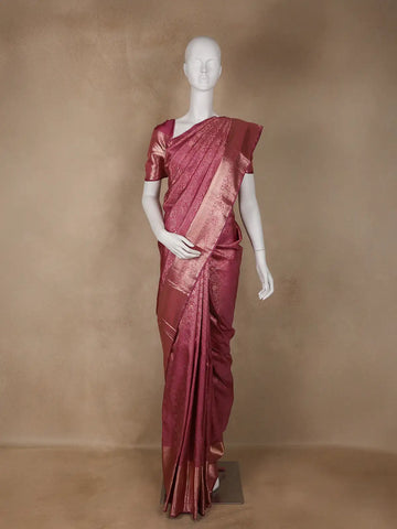 Pink Floral Woven Pure Kanchipuram Silk Saree - Diadem