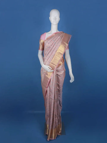 Pink Floral Woven Pure Kanchipuram Silk Saree - Diadem