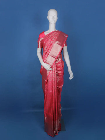 Pink Floral Woven Pure Kanchipuram Silk Saree - Diadem