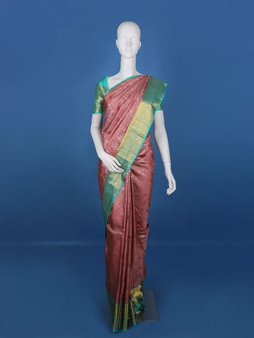 Pink Floral Woven Pure Kanchipuram Silk Saree - Diadem