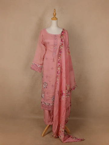 Pink Floral Designed Cotton Salwar Suit - Diadem