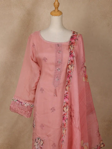 Pink Floral Designed Cotton Salwar Suit - Diadem