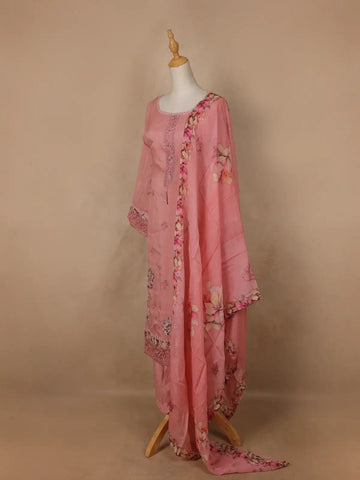 Pink Floral Designed Cotton Salwar Suit - Diadem