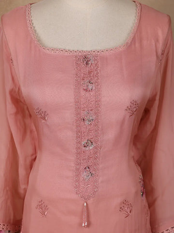 Pink Floral Designed Cotton Salwar Suit - Diadem