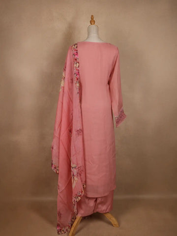 Pink Floral Designed Cotton Salwar Suit - Diadem