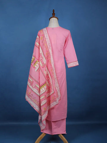 Pink Floral Designed Cotton Salwar Suit - Diadem