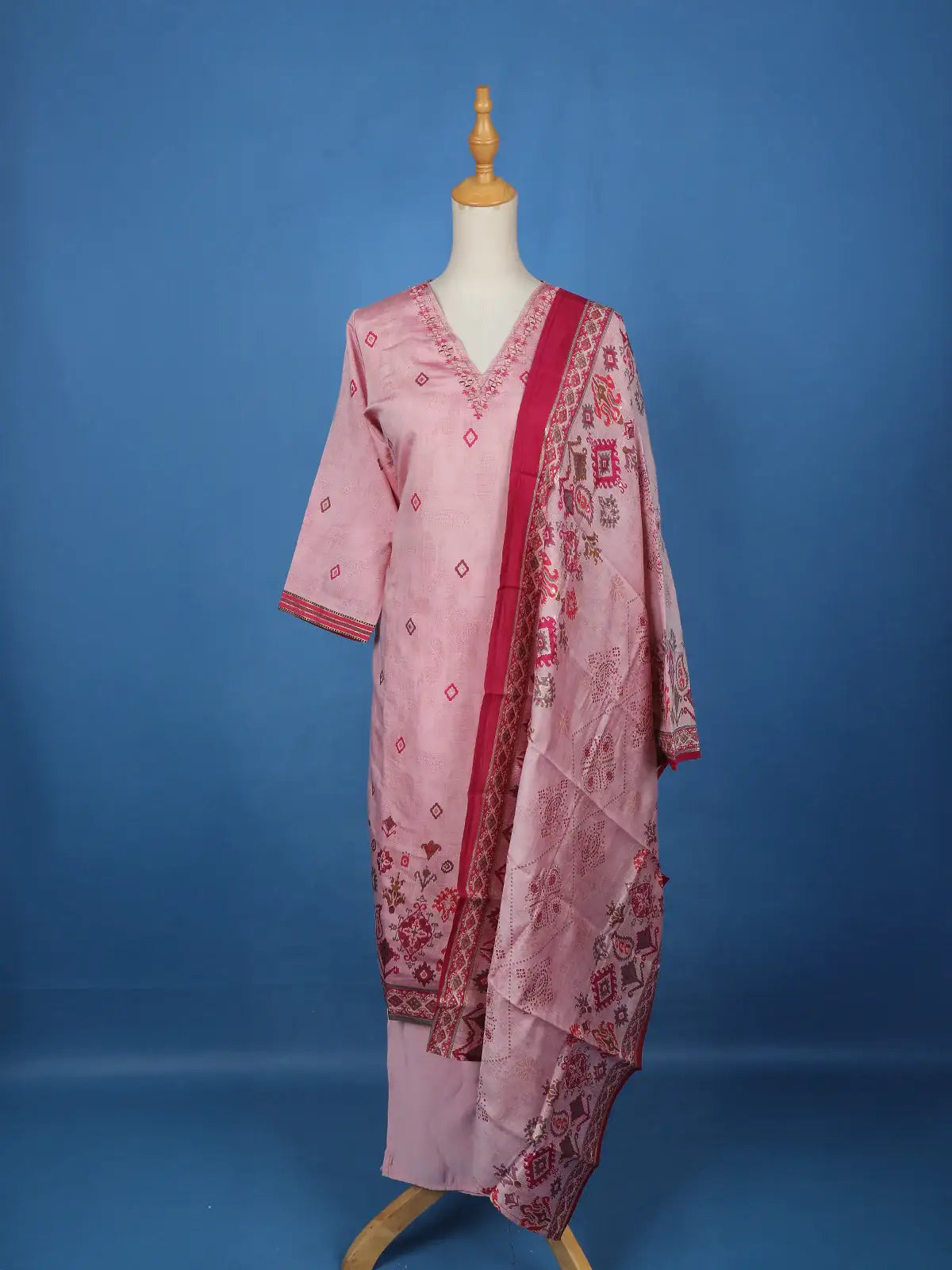 Pink Floral Designed Cotton Salwar Suit - Diadem