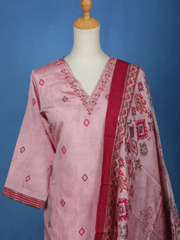 Pink Floral Designed Cotton Salwar Suit - Diadem