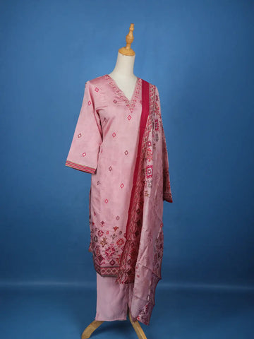 Pink Floral Designed Cotton Salwar Suit - Diadem